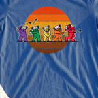 Golf Swing Bears Sunset Tee, print close-up on Royal