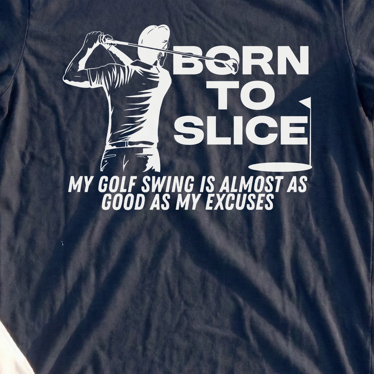 Born To Slice Tee, print close-up on Navy