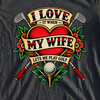 I Love My Wife Tattoo Tee, print close-up on Black