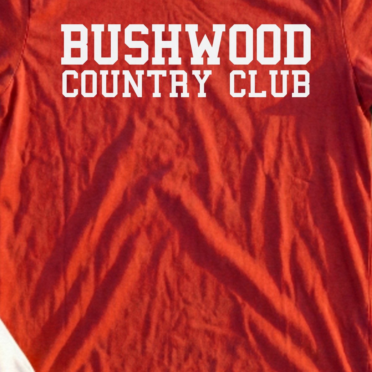Bushwood Country Club Varsity Tee, print close-up on Red