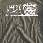 Happy Place Premium Tee, print close-up on Moss