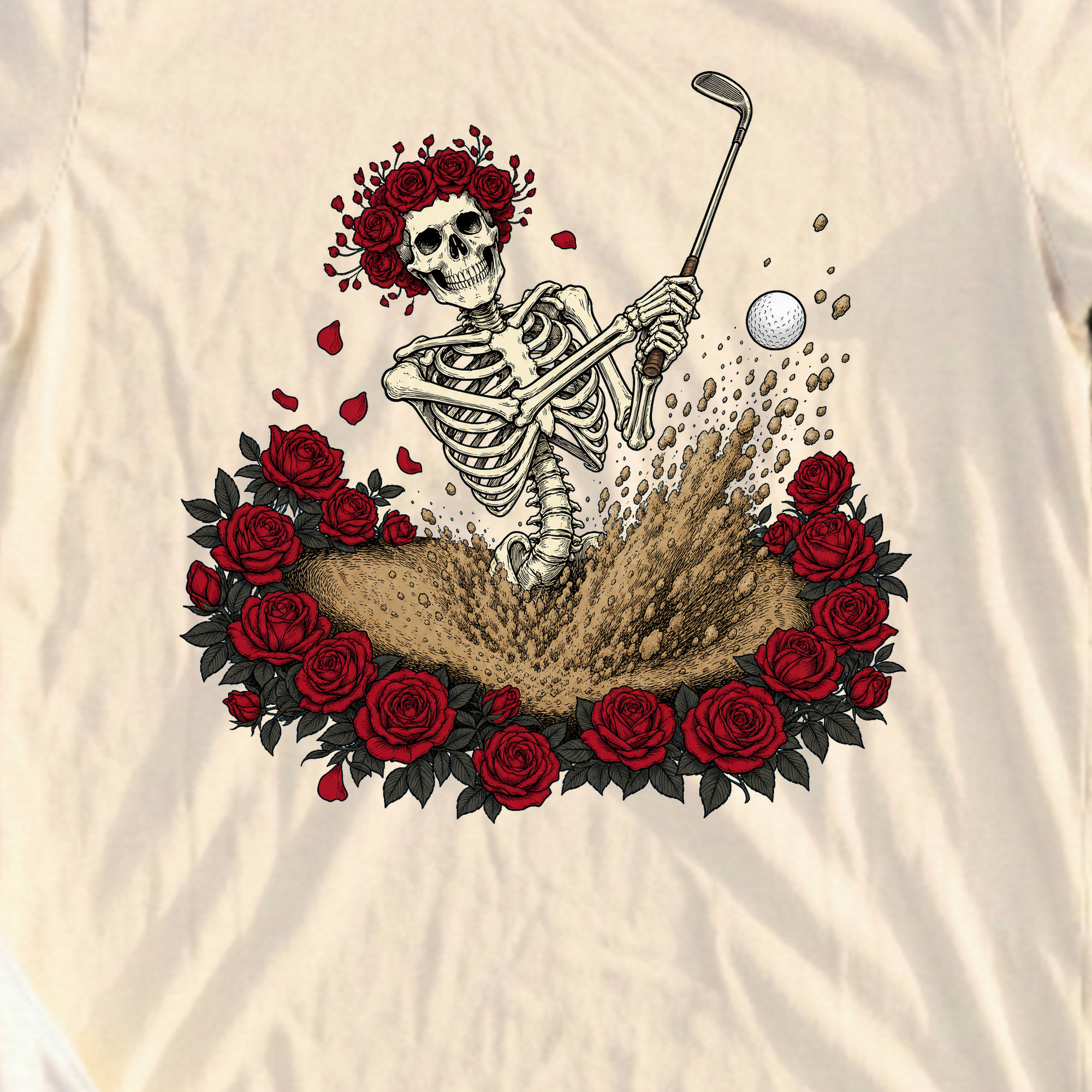 Dust To Dust Tee, print close-up on Natural