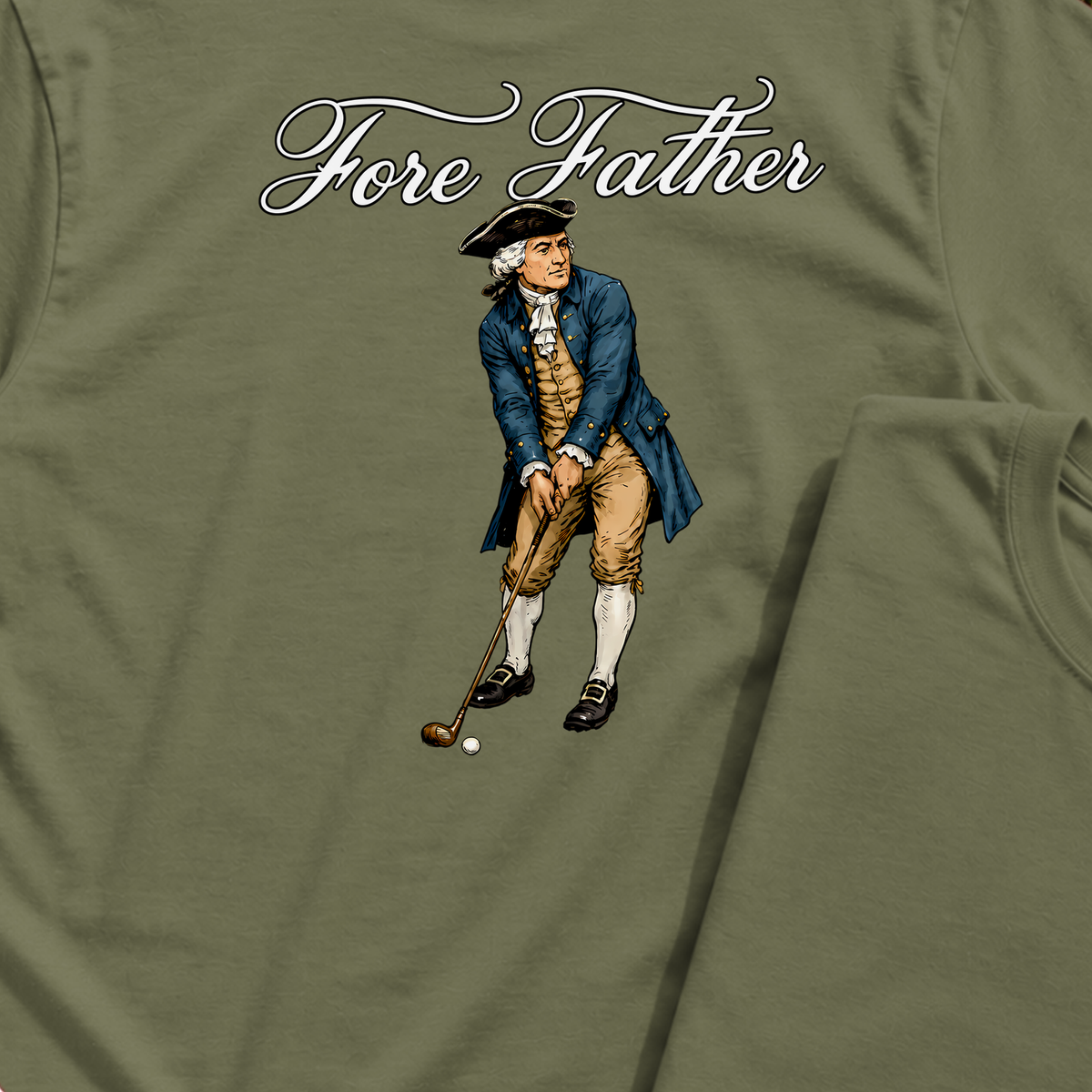 Fore Father Back Print Tee, print close-up on Military Green