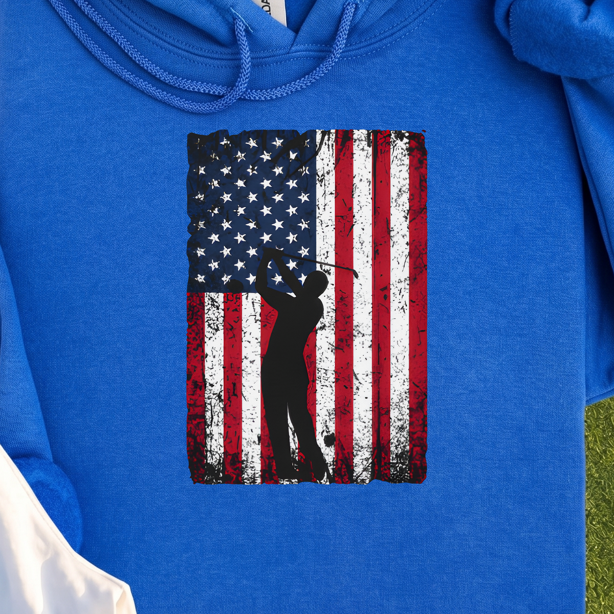 Flag Swing Hoodie, print close-up on Royal