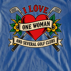 I Love One Woman Tattoo Tee, print close-up on Royal
