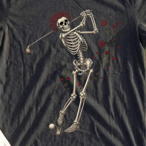 Rose Skeleton Swing Tee, print close-up on Black