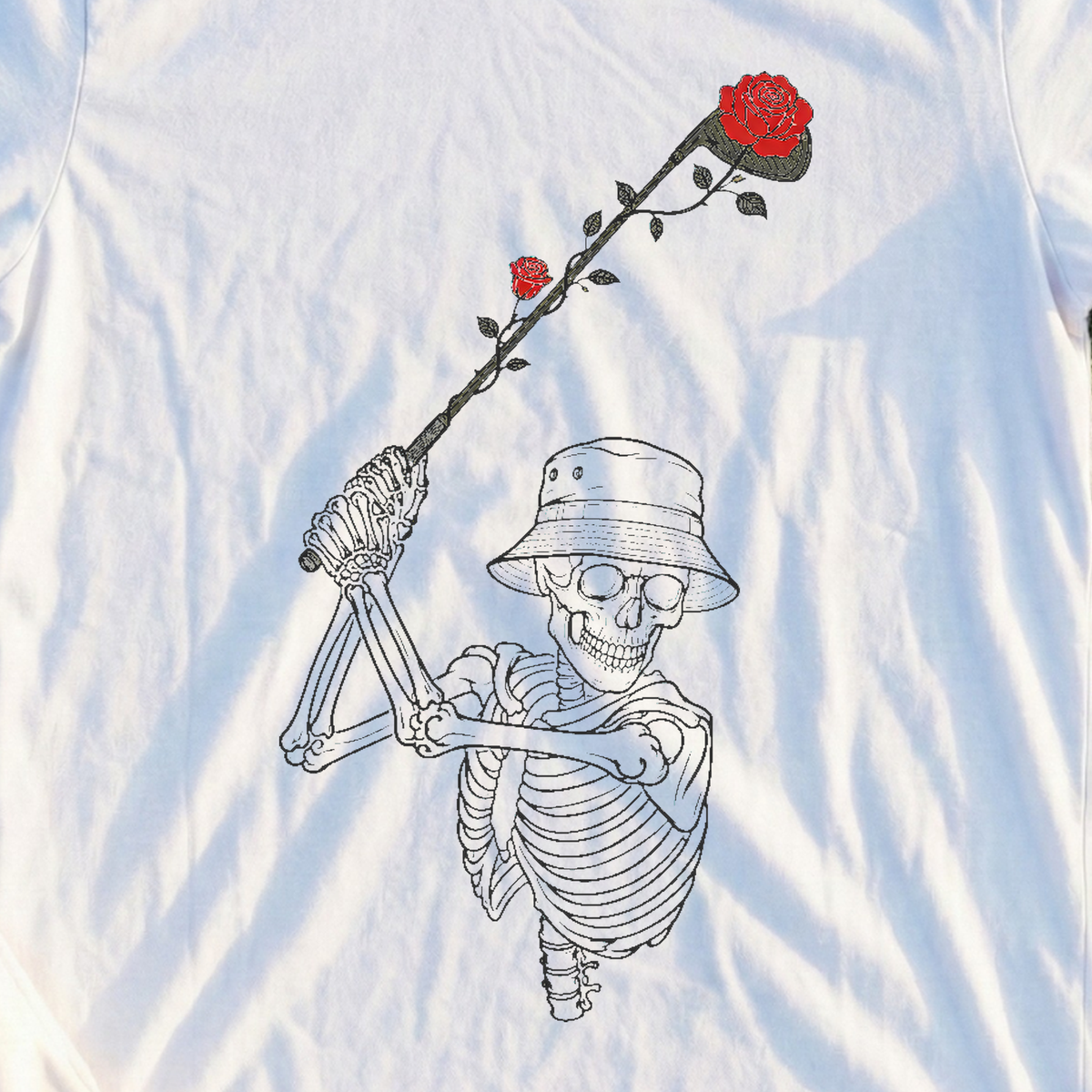 Skeleton Swing Tee, print close-up on White