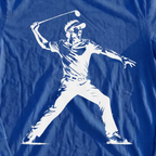 Angry Golfer Long Sleeve Tee, print close-up on Royal