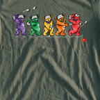 Golf Swing Bears Ink Wash Tee, print close-up on Military Green