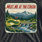 Meet Me At The Creek Travel Poster Tee, print close-up on Black