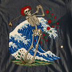 Rose Skeleton Great Wave Premium Tee, print close-up on Black