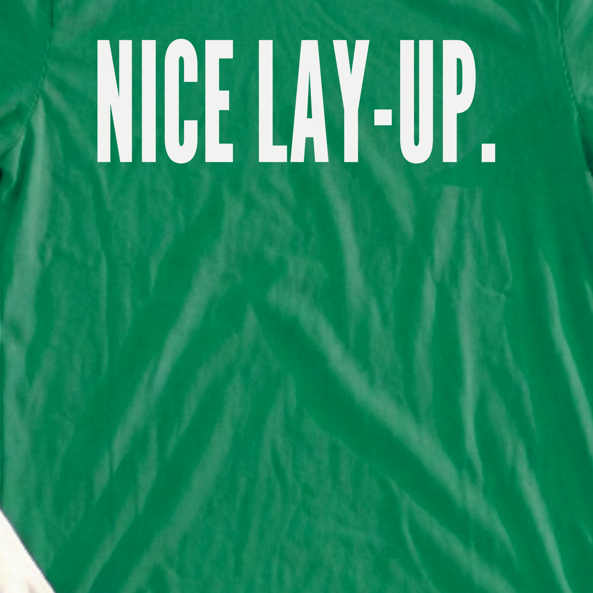 NICE LAY-UP Tee, print close-up on Irish Green
