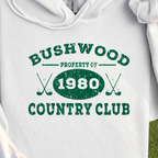 Property Of Bushwood Hoodie, print close-up on White