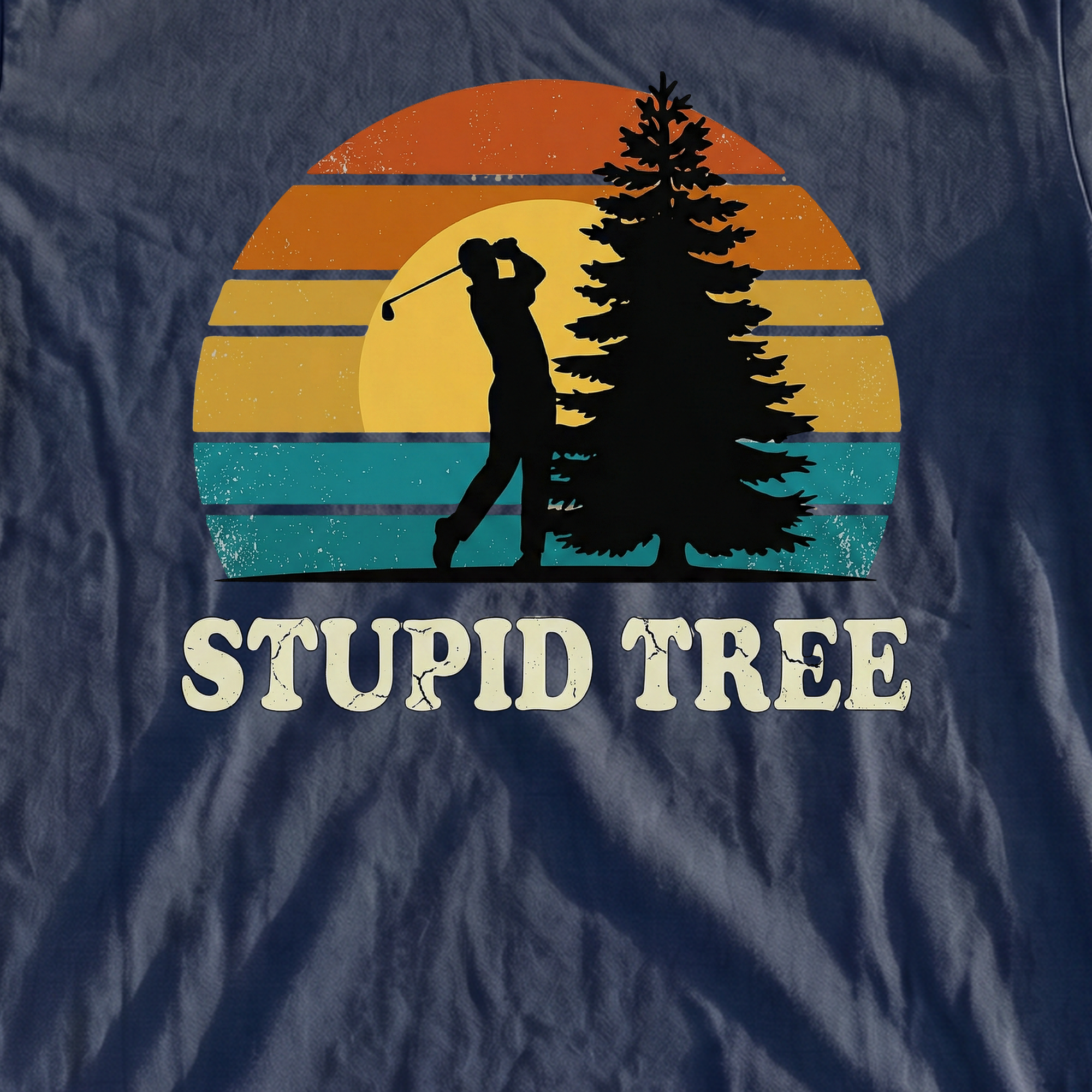 Stupid Tree Heavyweight Tee, print close-up on True Navy