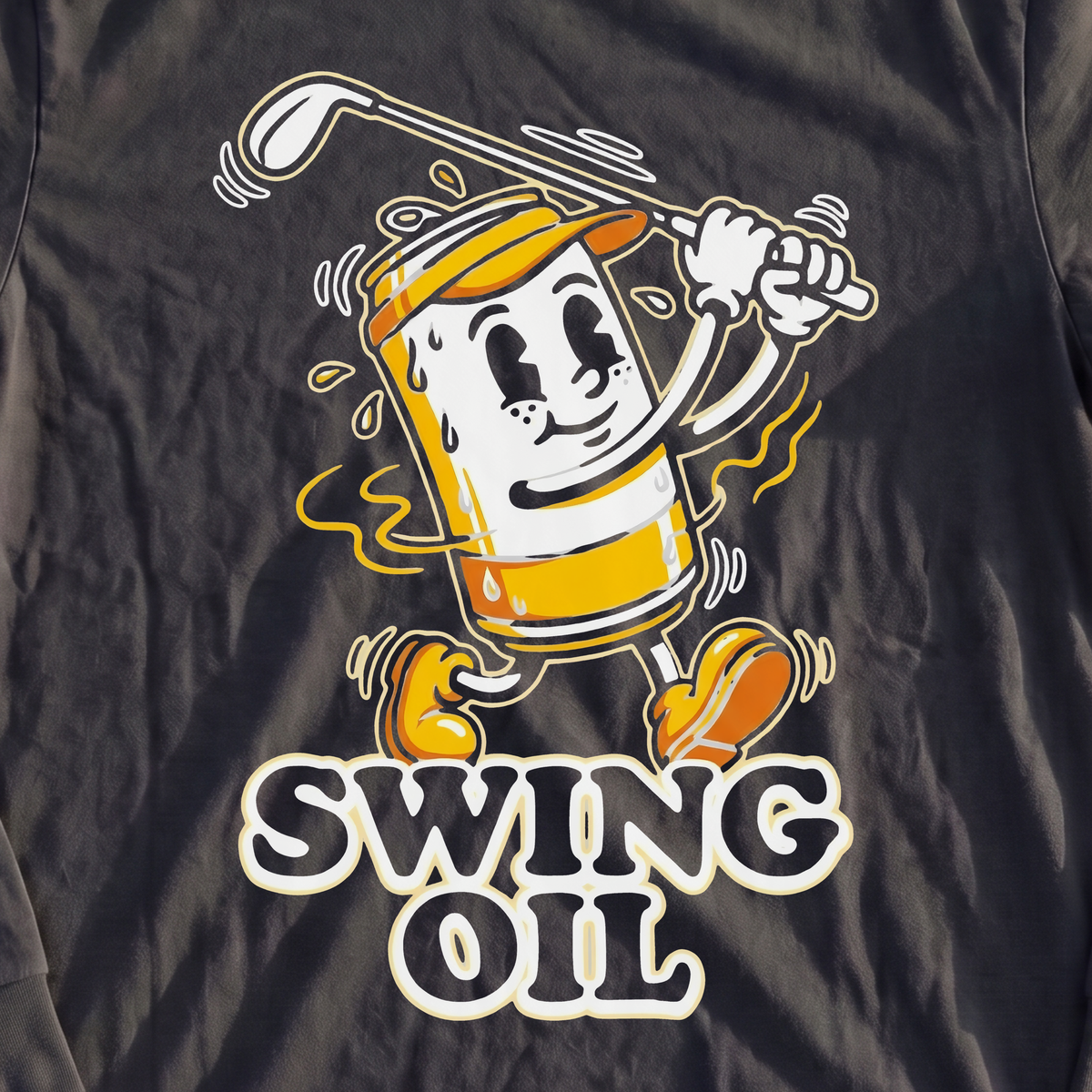 Swing Oil Beer Can Long Sleeve Tee, print close-up on Black