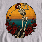 Skeleton Swing Sunset Sweatshirt, print close-up on Sport Grey