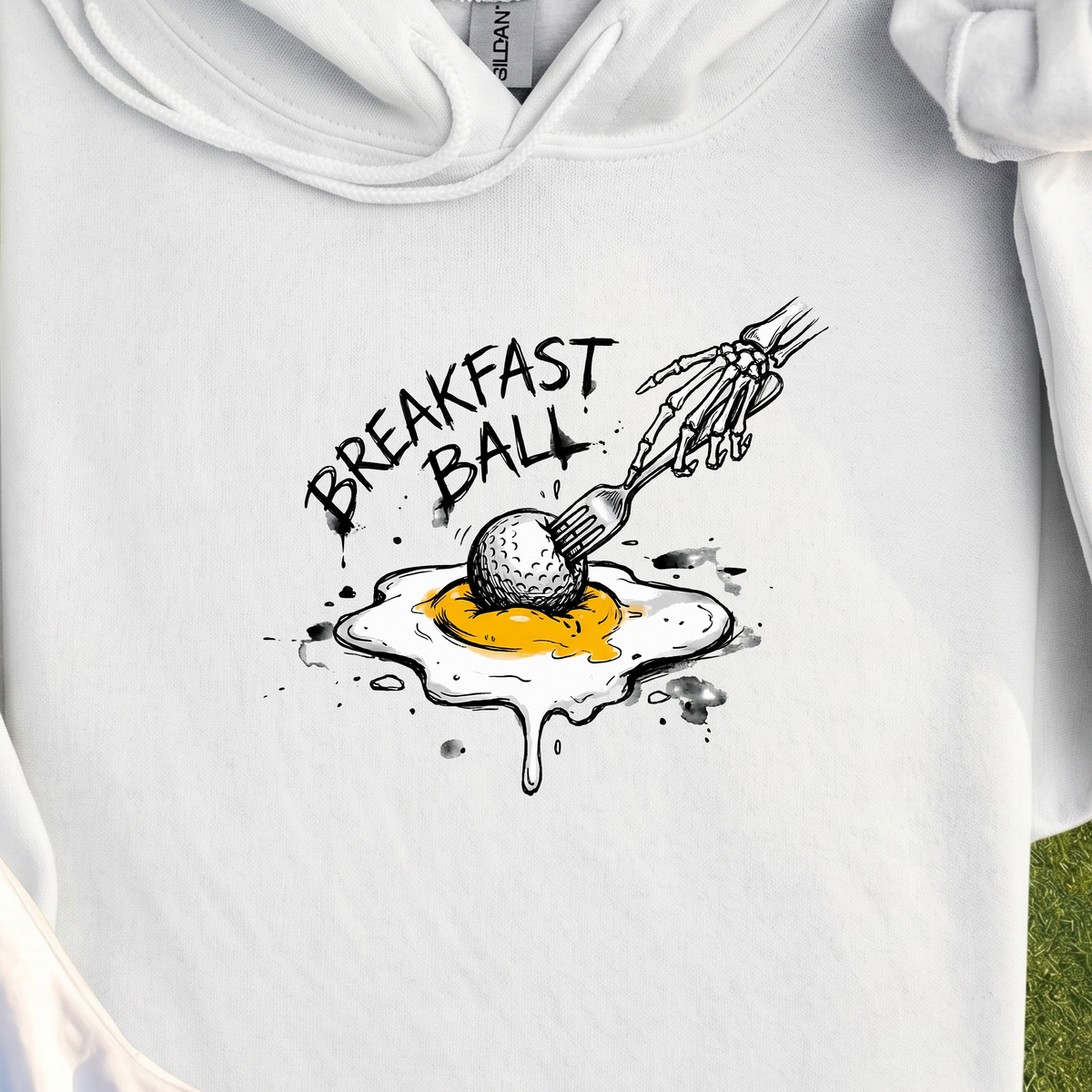 Breakfast Ball Egg Hoodie, print close-up on White