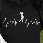 Golf Heartbeat Line Hoodie, print close-up on Black