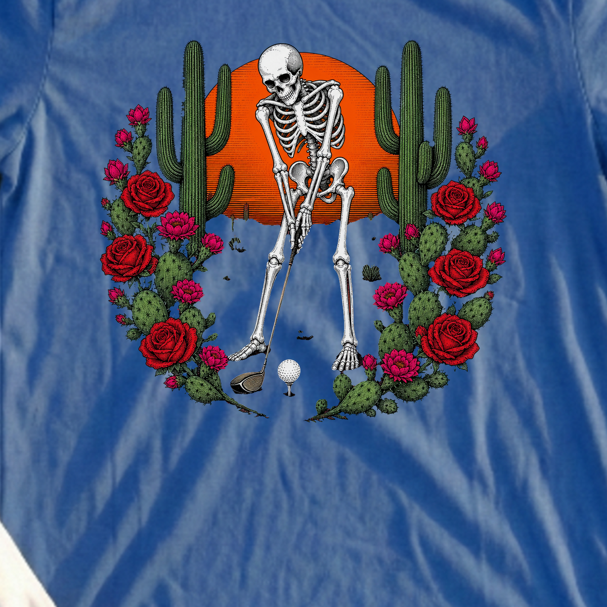 Desert Round Tee, print close-up on Royal