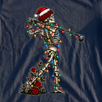 Rose Follow Through Christmas Lights Tee, print close-up on Navy