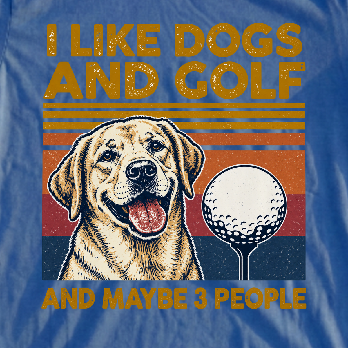 I Like Dogs And Golf Tee, print close-up on Royal