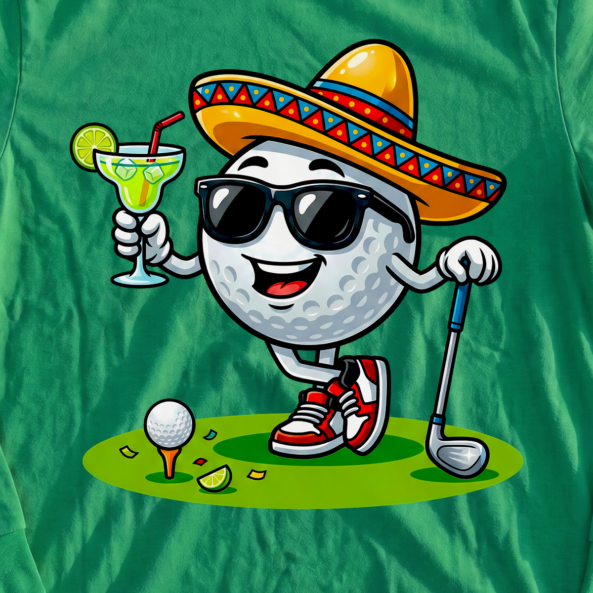 Cinco De Mayo Ball Long Sleeve Tee, print close-up on Irish Green