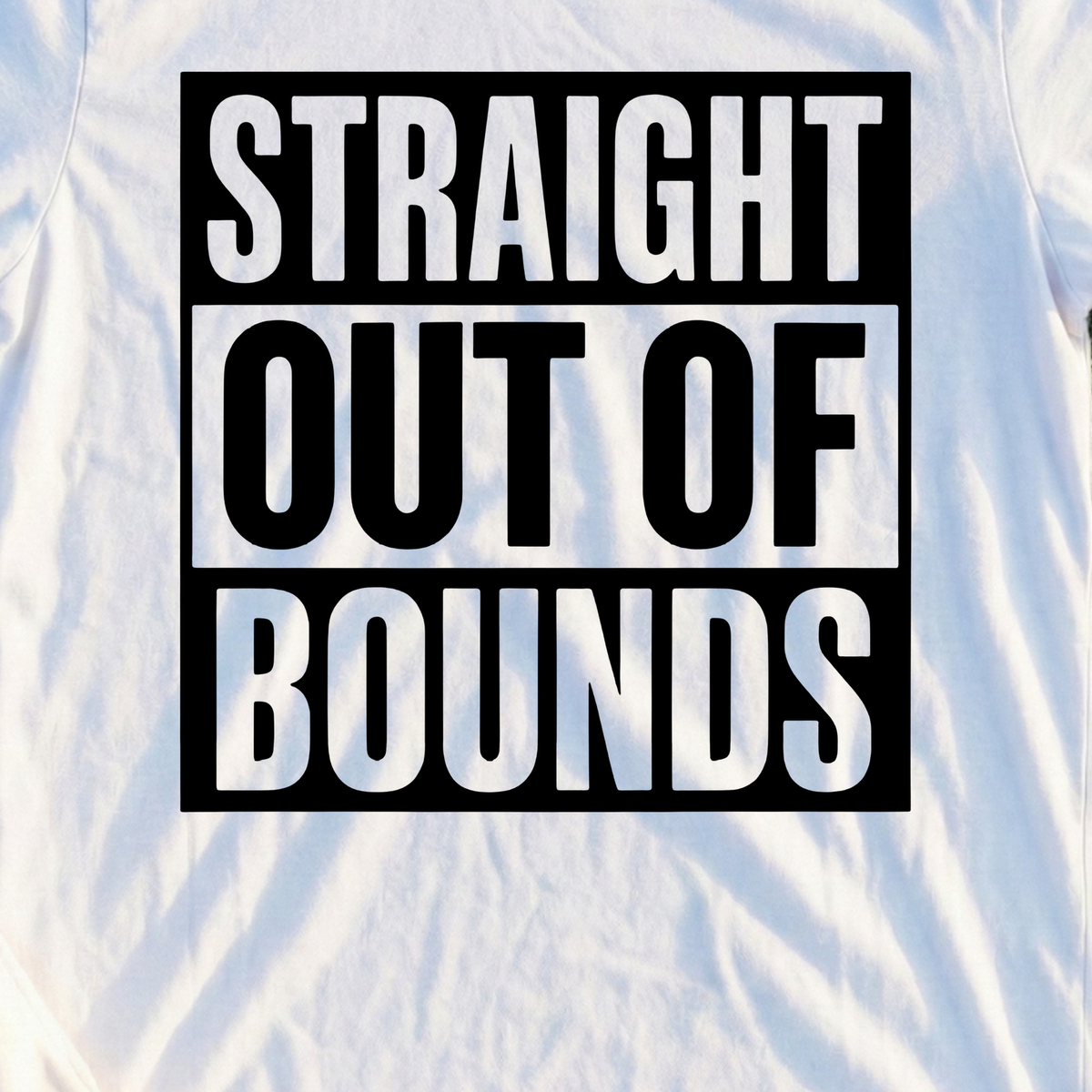 Straight Out Of Bounds Tee, print close-up on White