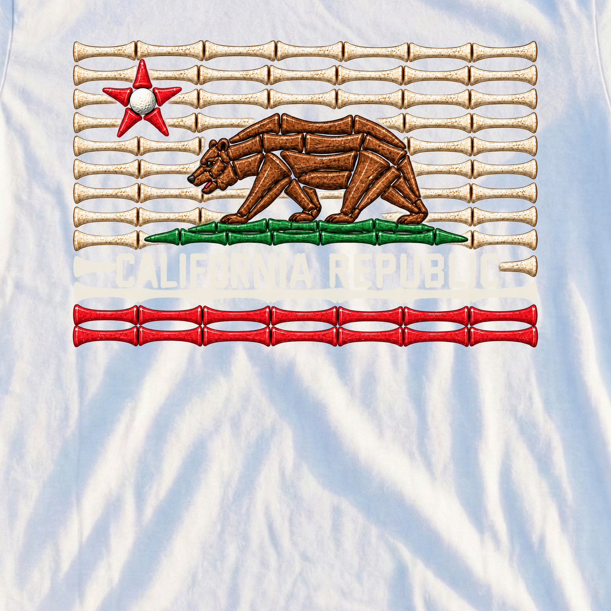California Republic Golf Tee, print close-up on White