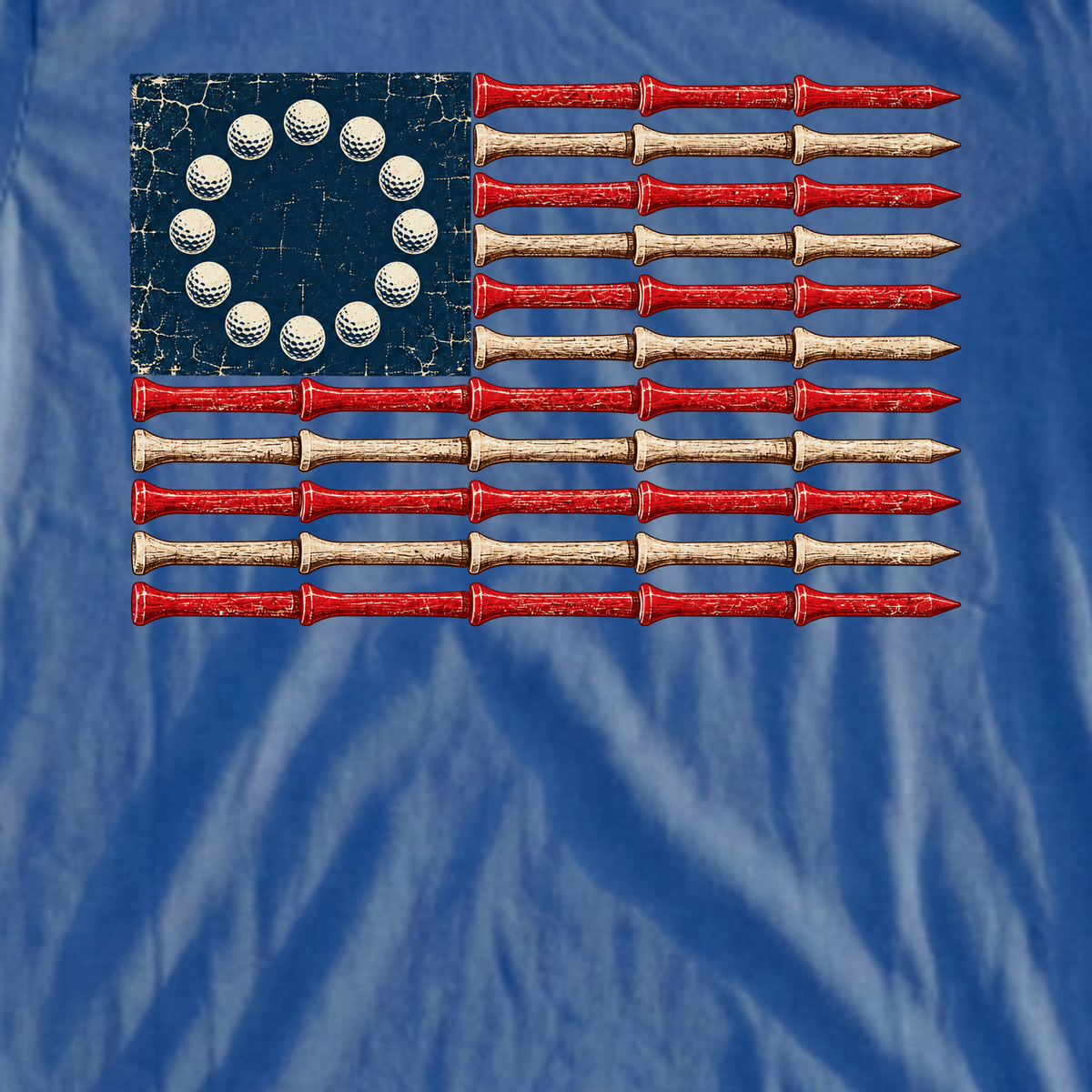 Betsy Ross Golf Flag Tee, print close-up on Royal