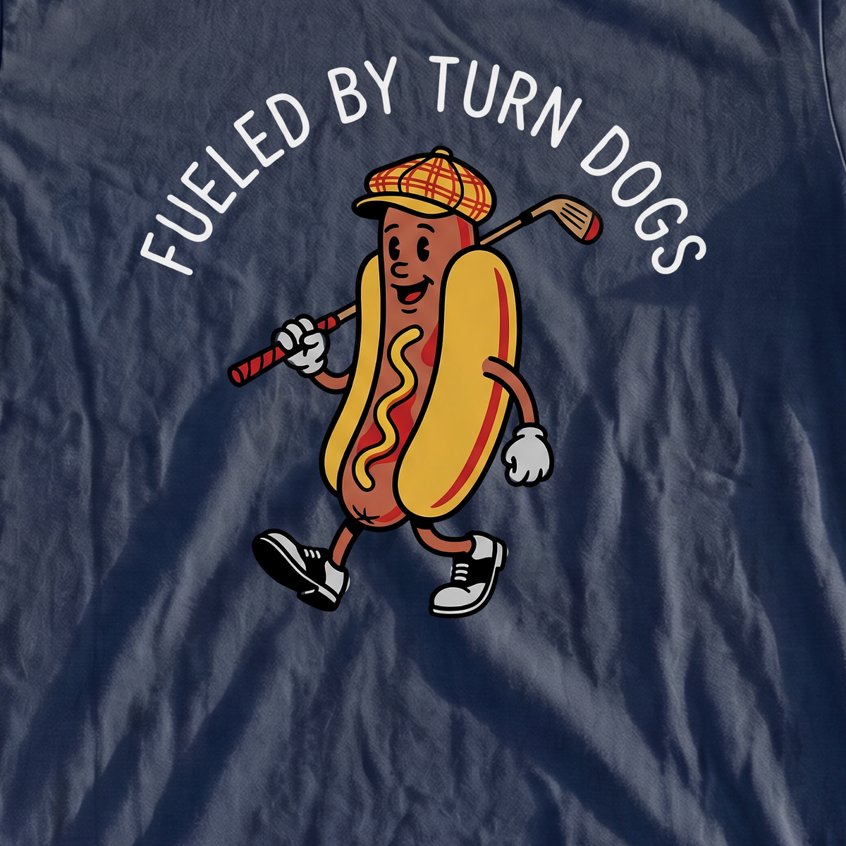 Turn Dog Fuel Premium Tee, print close-up on True Navy