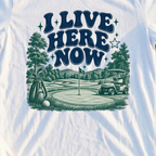 I Live Here Now Tee, print close-up on White