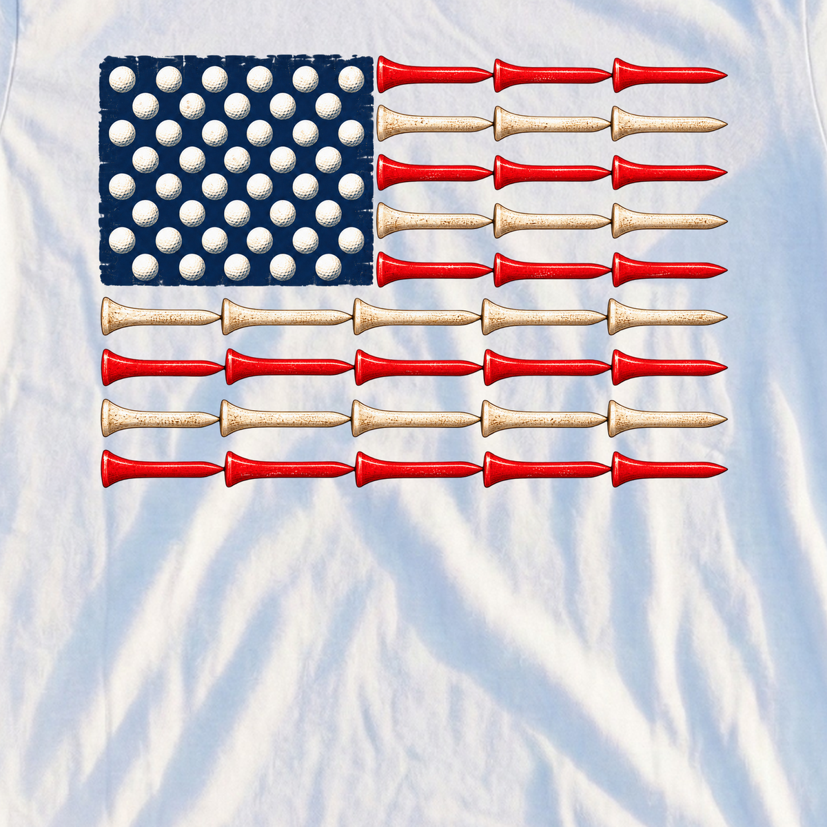 Golf Tee American Flag Tee, print close-up on White