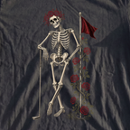 Rose Skeleton Leaning Premium Tee, print close-up on Black