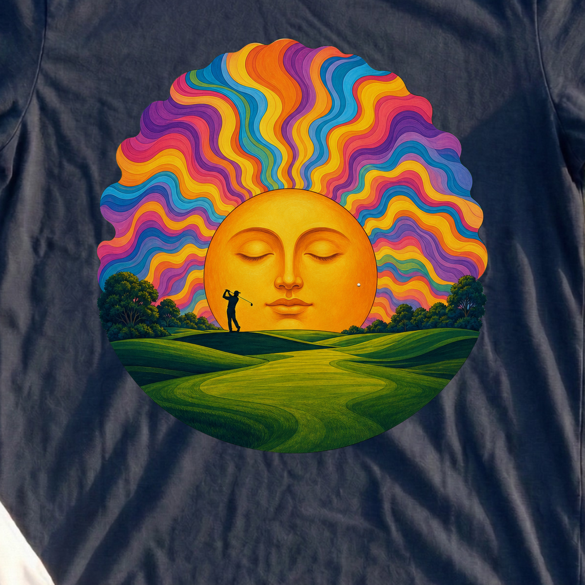 Sunrise Service Tee, print close-up on Navy