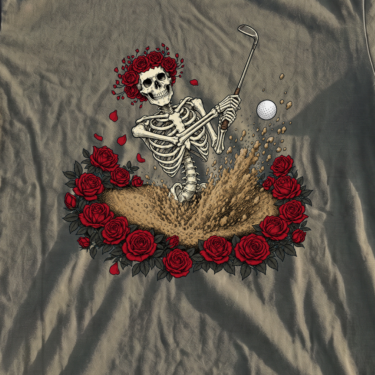 Dust To Dust Premium Tee, print close-up on Moss
