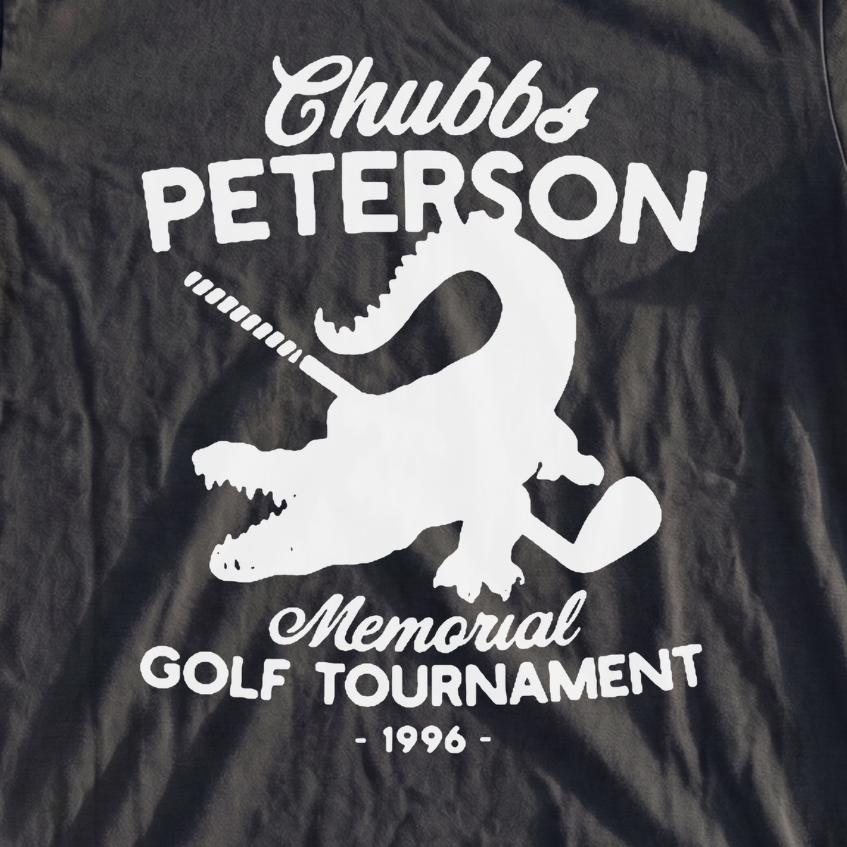 Chubbs Peterson Golf Tournament Heavyweight Tee, print close-up on Black