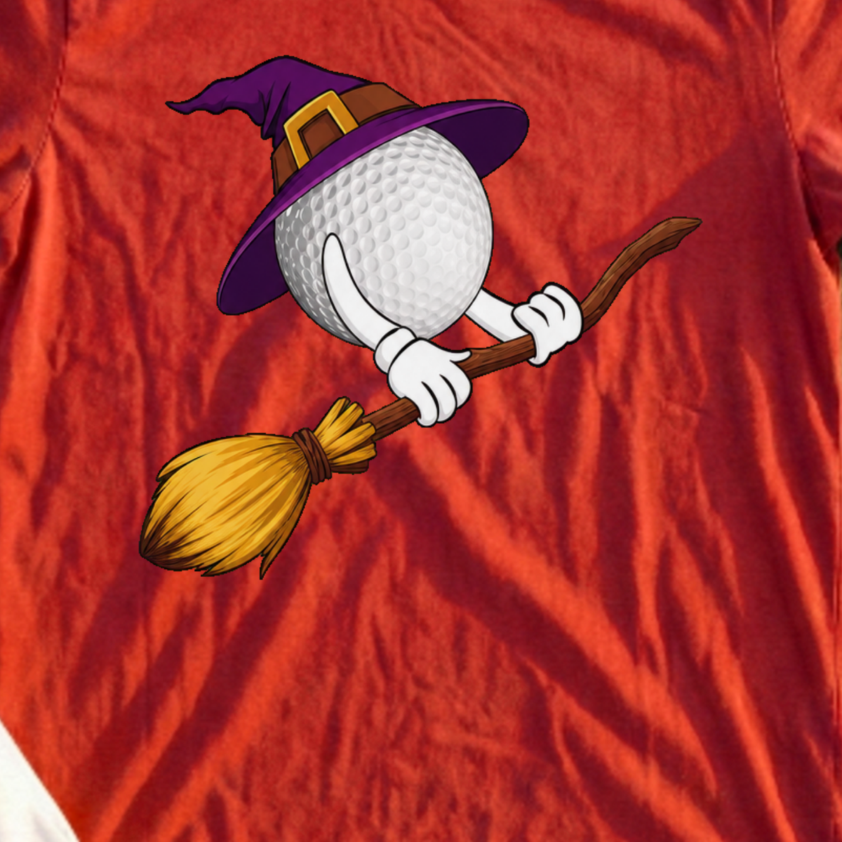 Broomstick Draw Tee, print close-up on Red