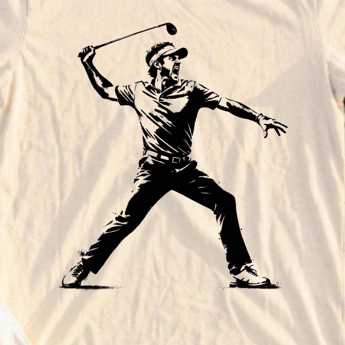 Angry Golfer Tee, print close-up on Natural