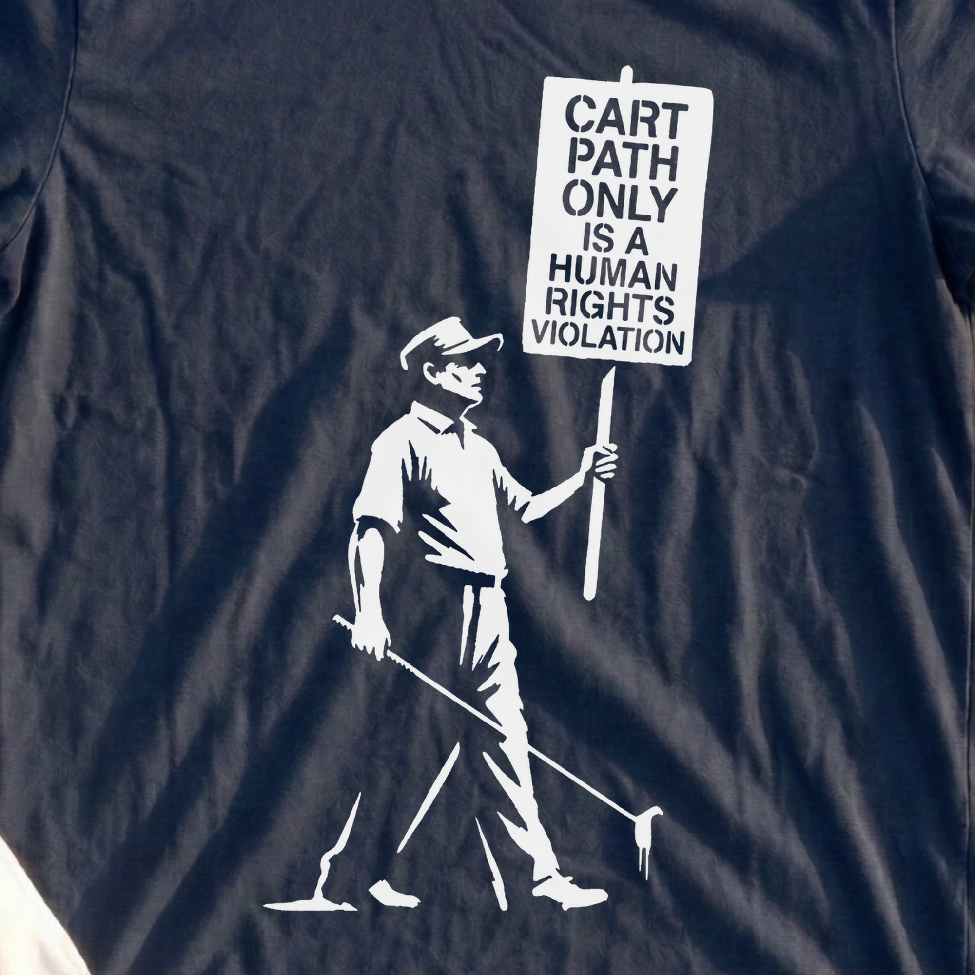 Human Rights Violation Tee, print close-up on Navy