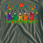 Golf Swing Bears Folk Art Tee, print close-up on Military Green
