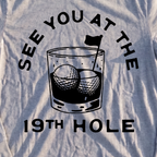 See You At The 19th Hole Long Sleeve Tee, print close-up on Sport Grey
