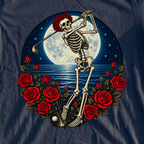 Skeleton Swing Moonrise Tee, print close-up on Navy