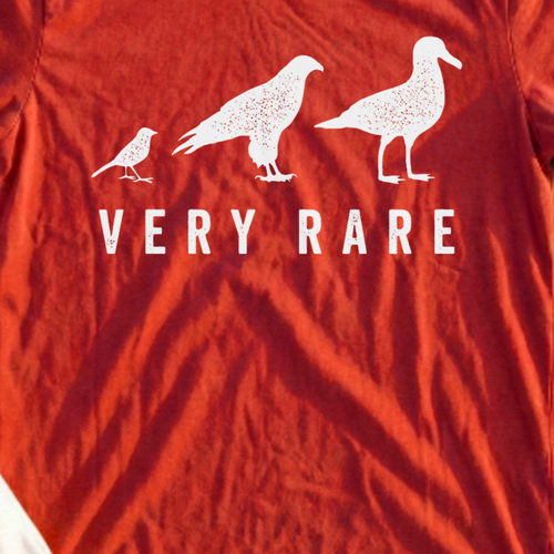 Very Rare Tee, print close-up on Red