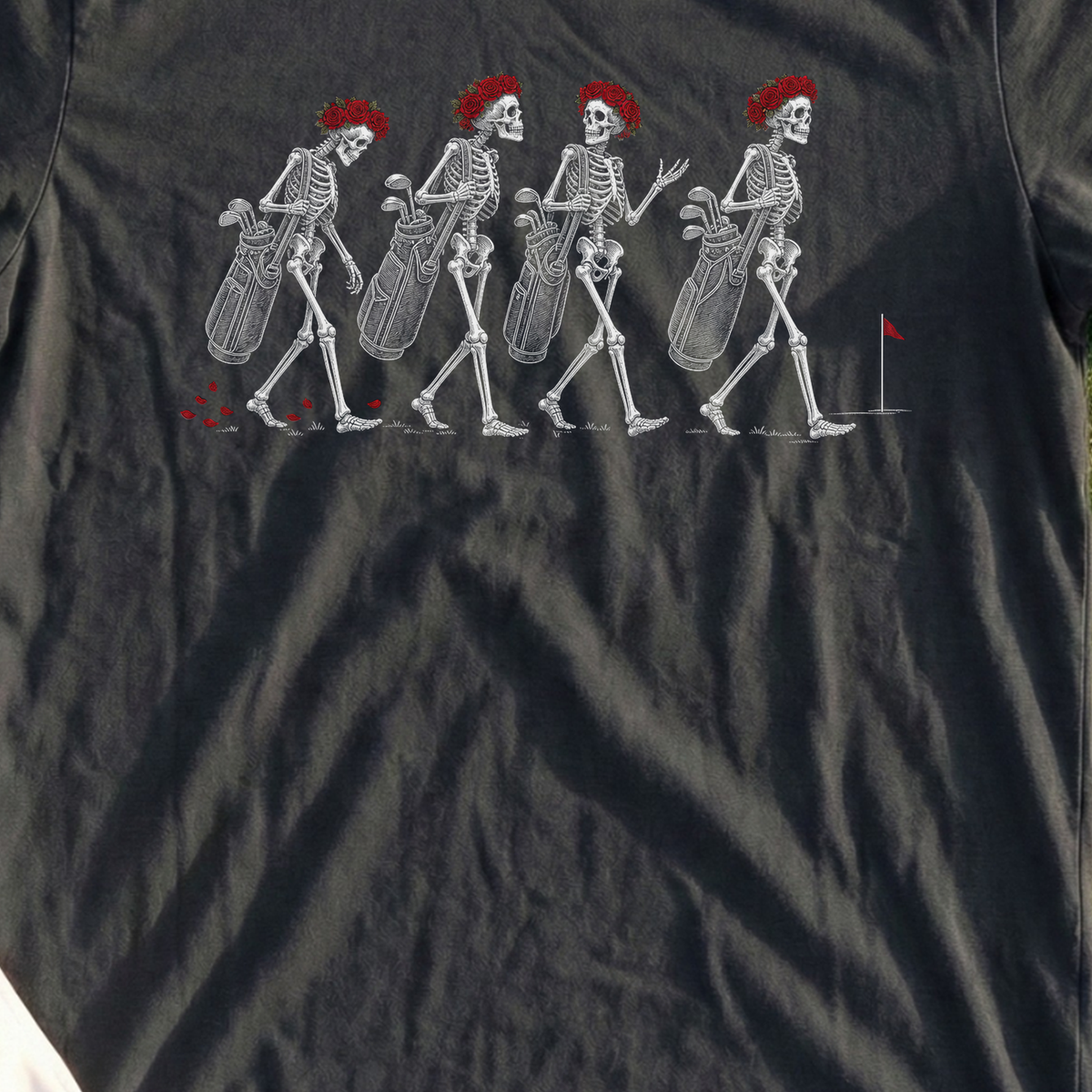 Walking Eighteen Tee, print close-up on Black