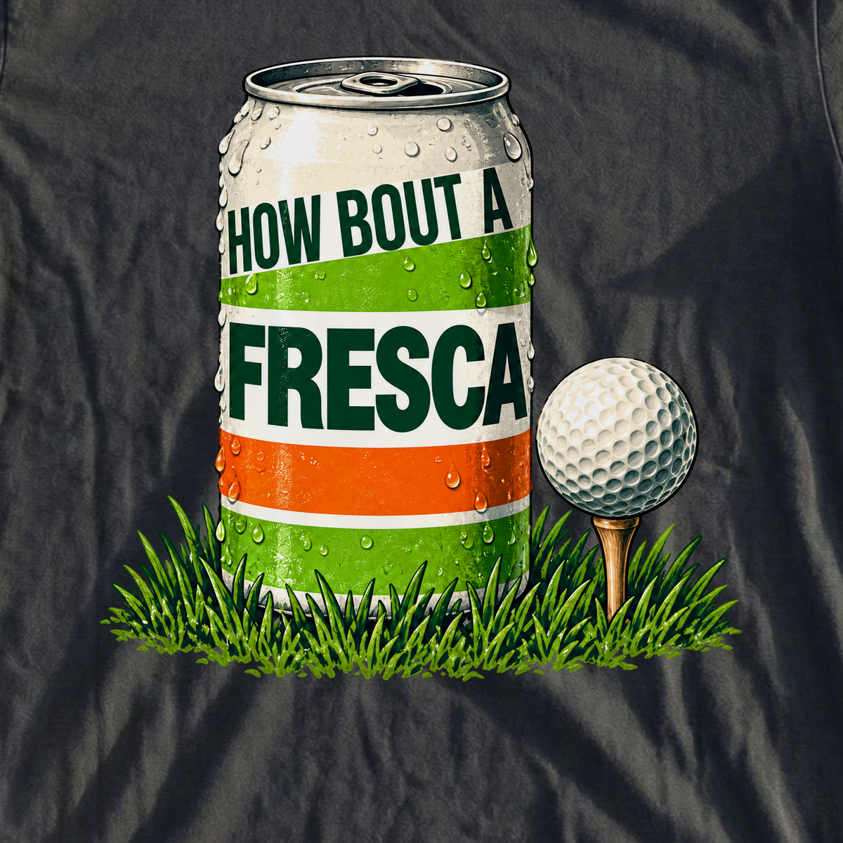 How Bout A Fresca Soda Can Tee, print close-up on Black