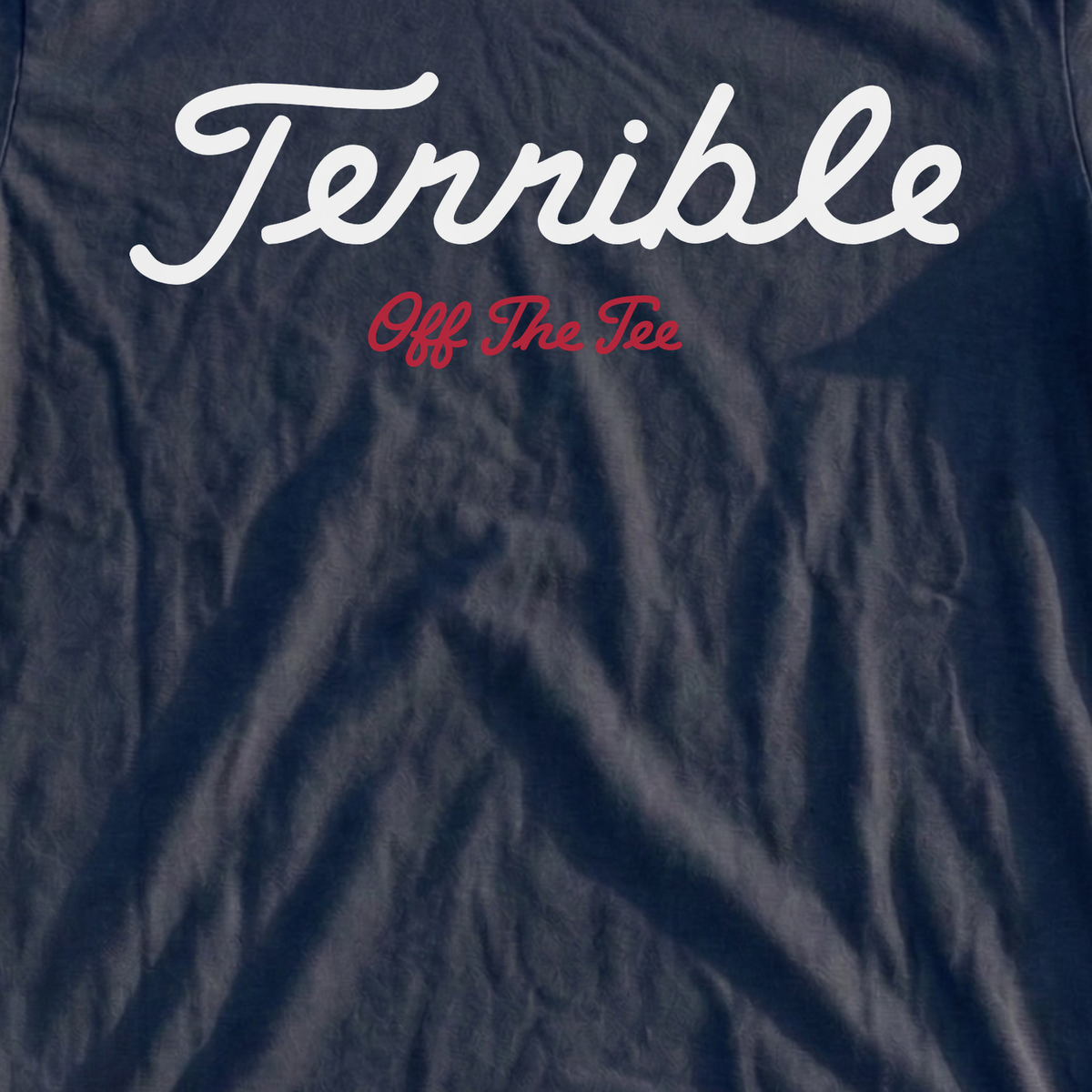 Terrible Off The Tee Tee, print close-up on Navy