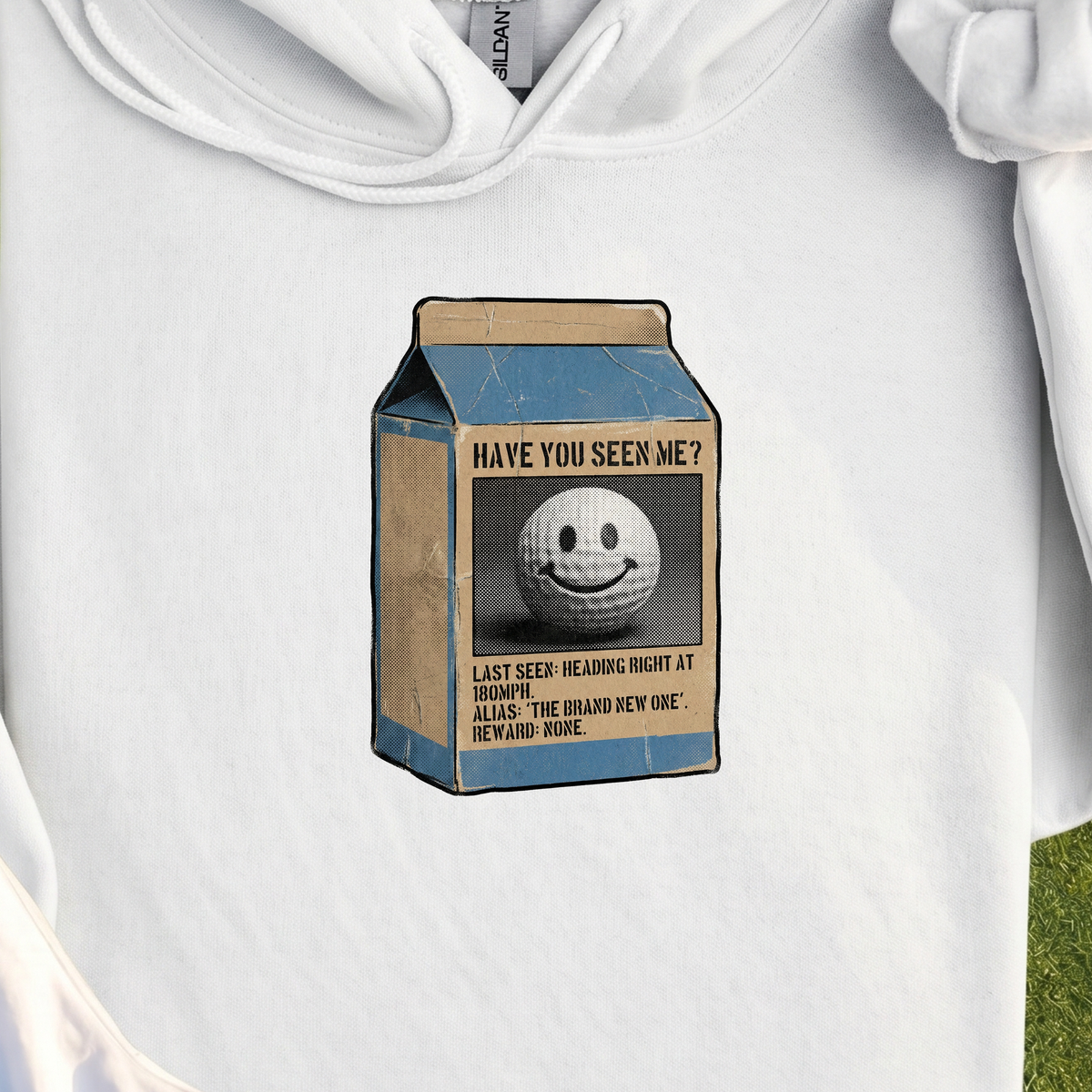 Have You Seen Me Hoodie, print close-up on White