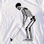 Skeleton Golfer Long Sleeve Tee, print close-up on White