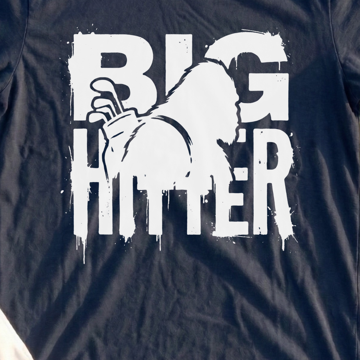 Bigfoot Big Hitter Tee, print close-up on Navy