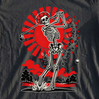 Rose Skeleton Sunburst Tee, print close-up on Black